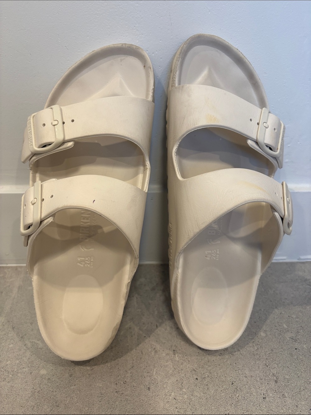 Birkenstock Off-White Two-Buckle Slide Sandals